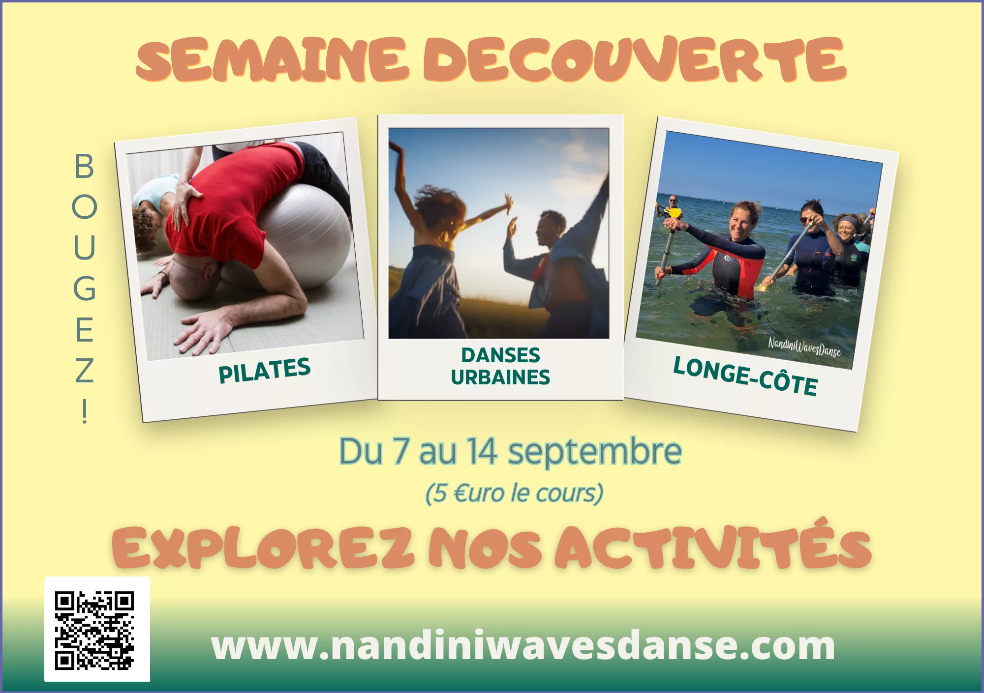 Pilates, Danses Urbaines, Longe-côte avec NandiniWavesDanse.com